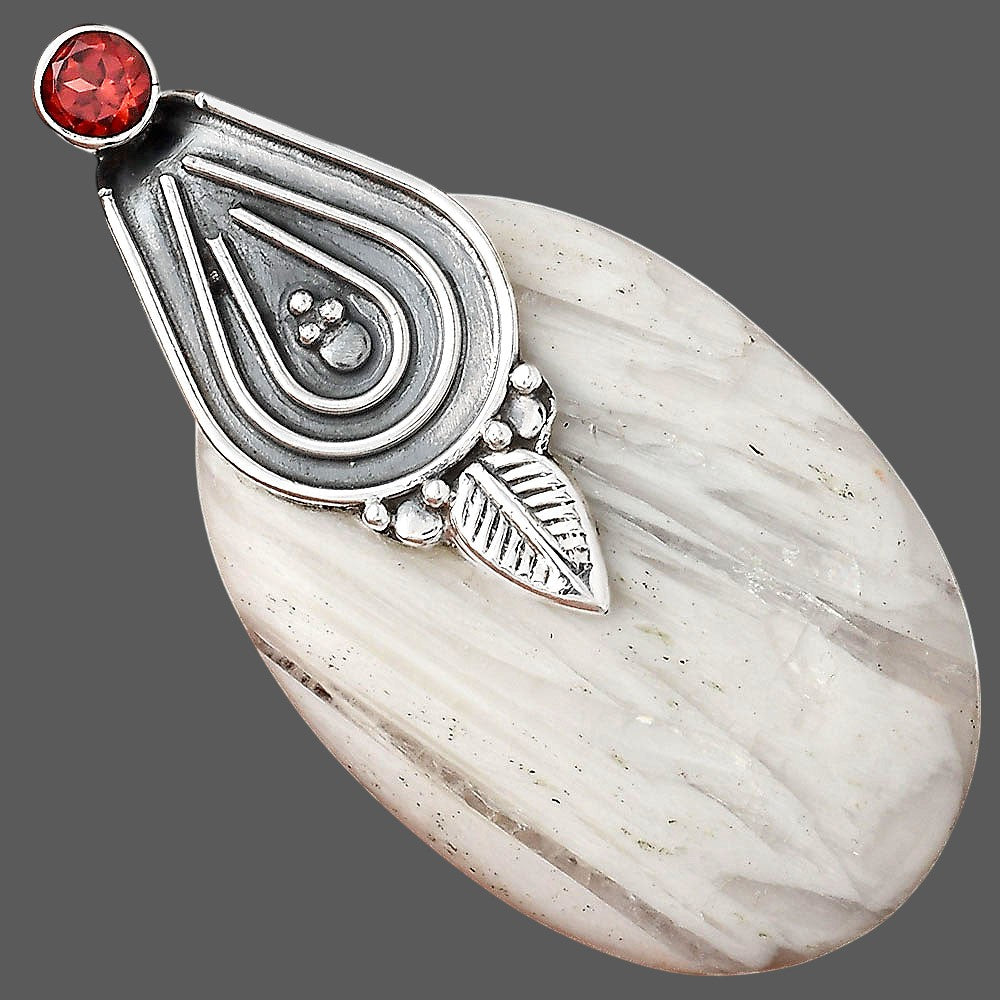 Natural White Scolecite and Garnet Pendant P-1584 SDP155483