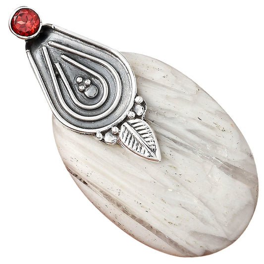 Natural White Scolecite and Garnet Pendant P-1584 SDP155483