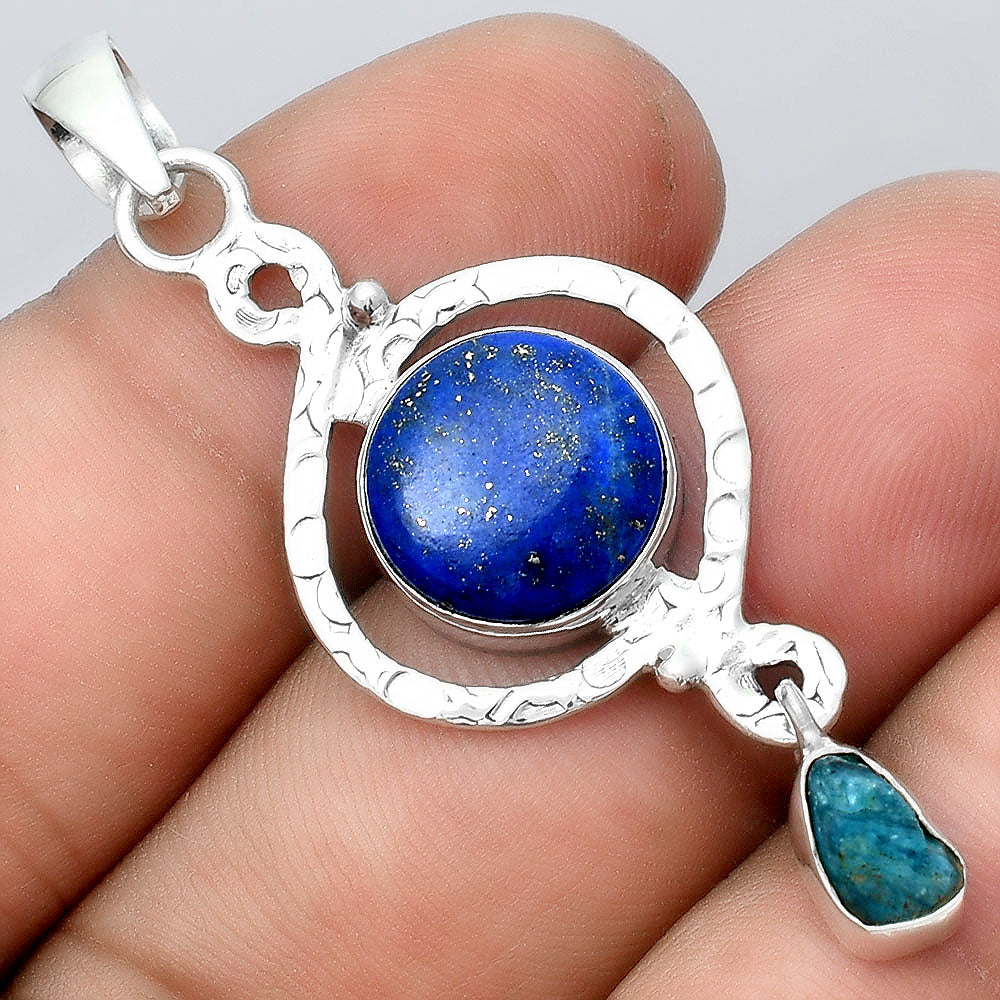 Natural Lapis and Neon Blue Apatite Pendant P-1115 SDP155901
