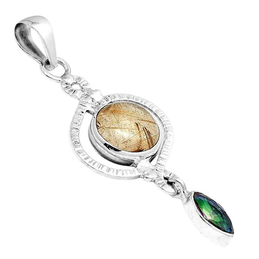 Natural Golden Rutile and Mystic Topaz Pendant P-1115 SDP155902