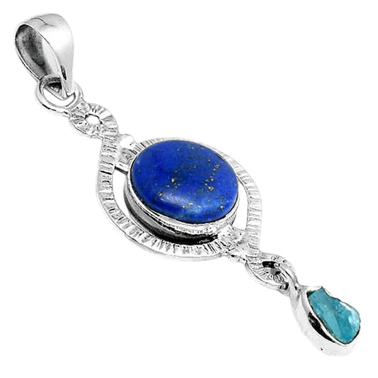 Natural Lapis and Neon Blue Apatite Pendant P-1115 SDP155909