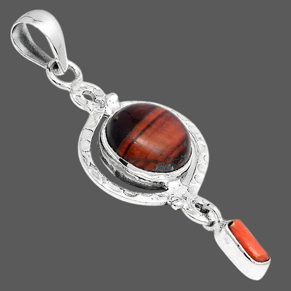 Natural Red Tiger Eye and Coral Stick Pendant P-1115 SDP155914