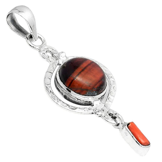 Natural Red Tiger Eye and Coral Stick Pendant P-1115 SDP155914