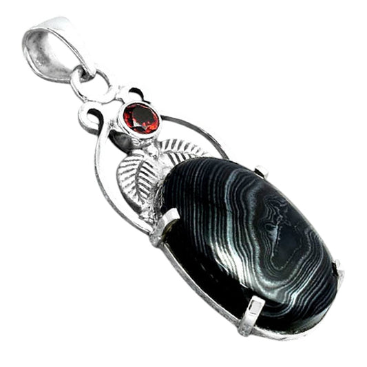 Crown Of Silver Psilomelane Black Malachite and Garnet Pendant P-1434 SDP155930