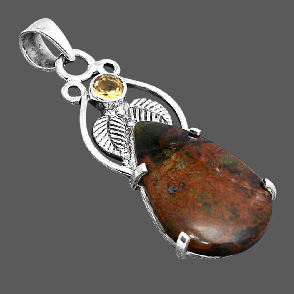 Turkish Rainforest Chrysocolla and Citrine Pendant P-1434 SDP155936