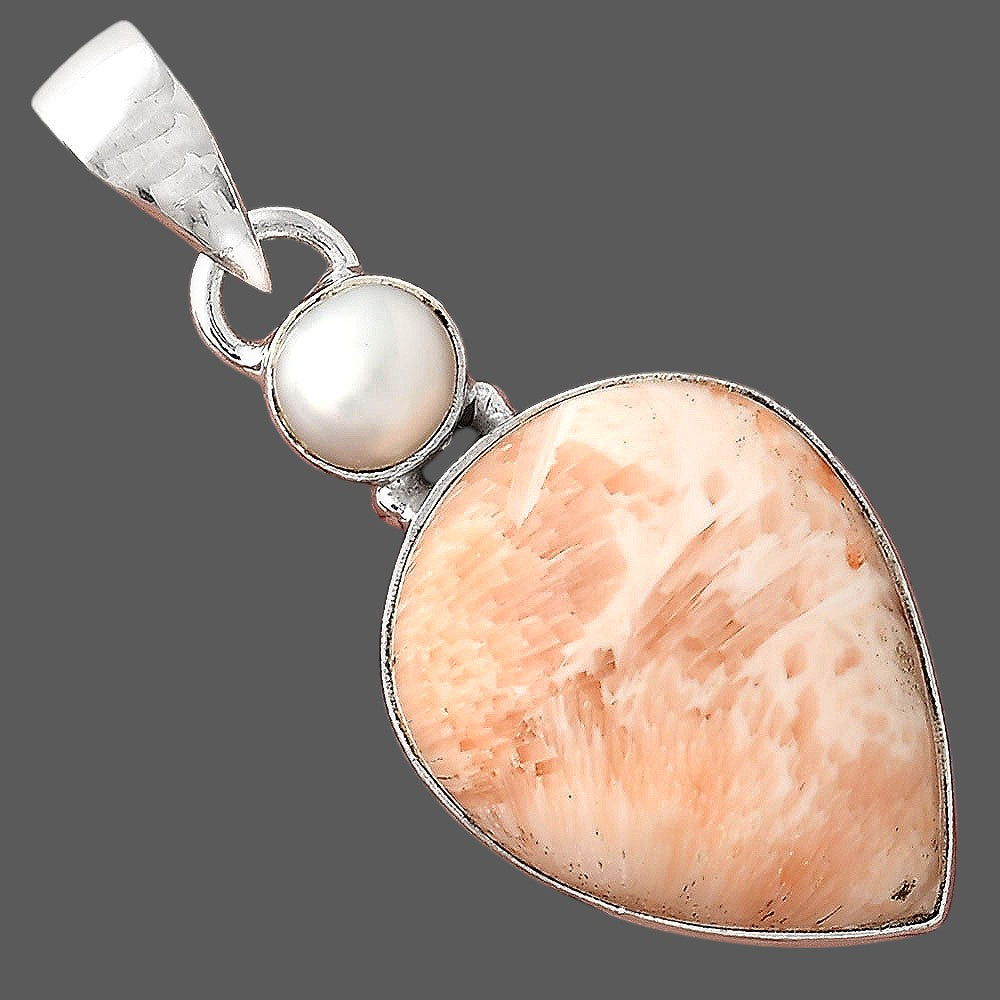 Orange Scolecite - India & Pearl Pendant P-1098 SDP155976