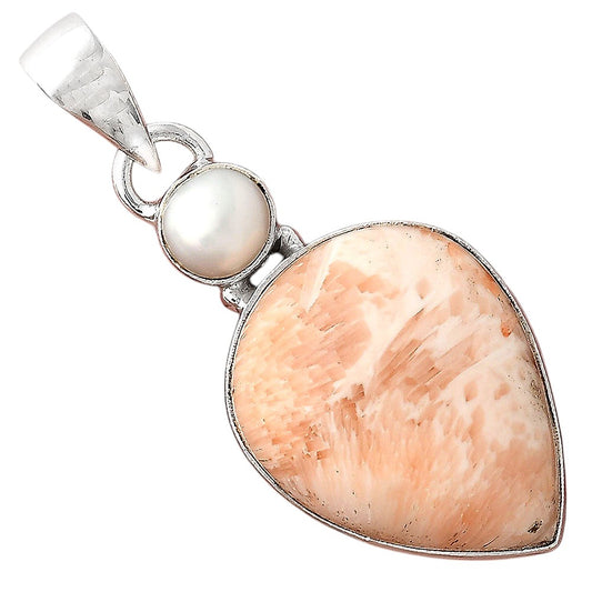 Orange Scolecite - India & Pearl Pendant P-1098 SDP155976