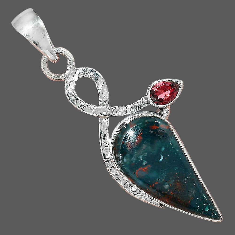 Natural Blood Stone - India & Garnet Pendant P-1111 SDP156073