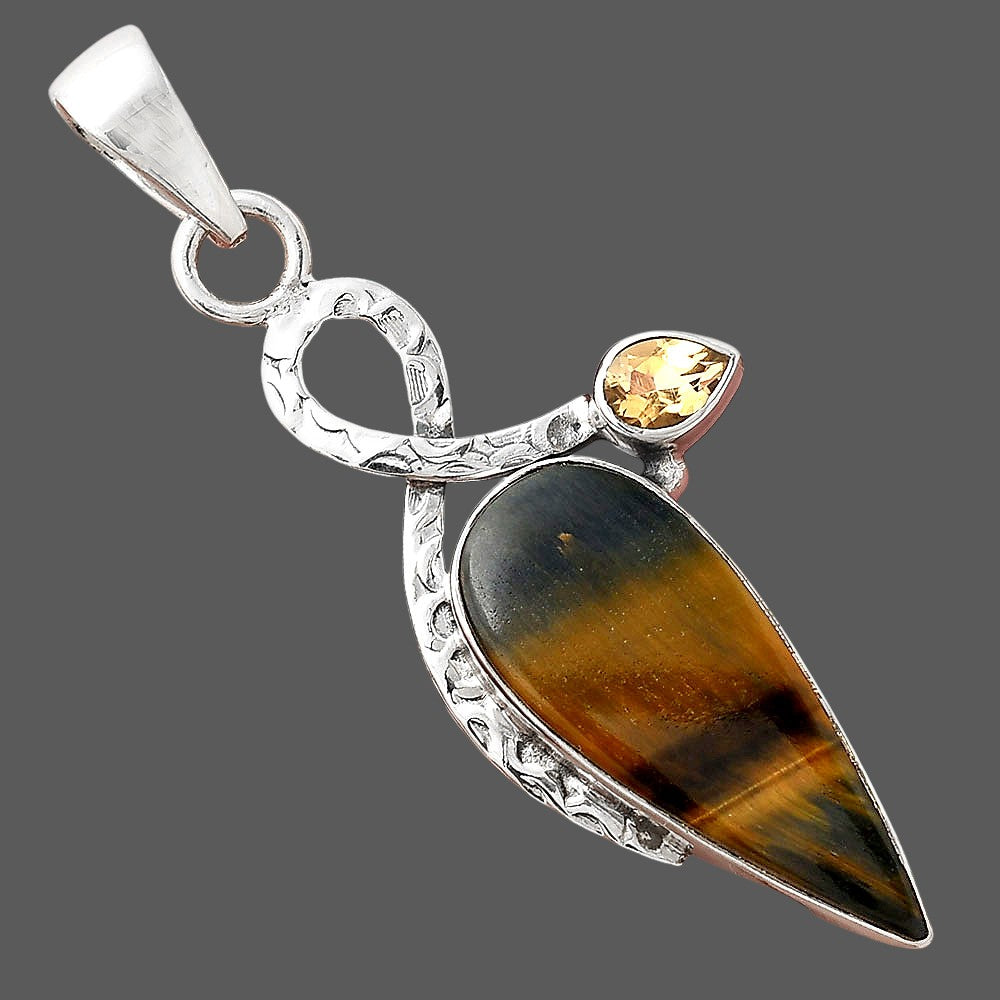 Natural Blue Tiger Eye & Citrine Pendant P-1111 SDP156074