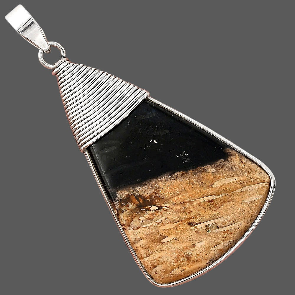 Natural Black Root Plume Agate Pendant P-1411 SDP156079