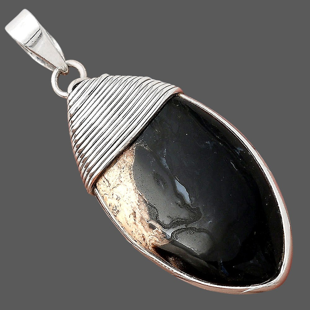Natural Black Root Plume Agate Pendant P-1411 SDP156090
