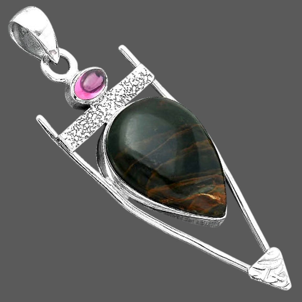 Turkish Rainforest Chrysocolla & Garnet Pendant P-1360 SDP156883