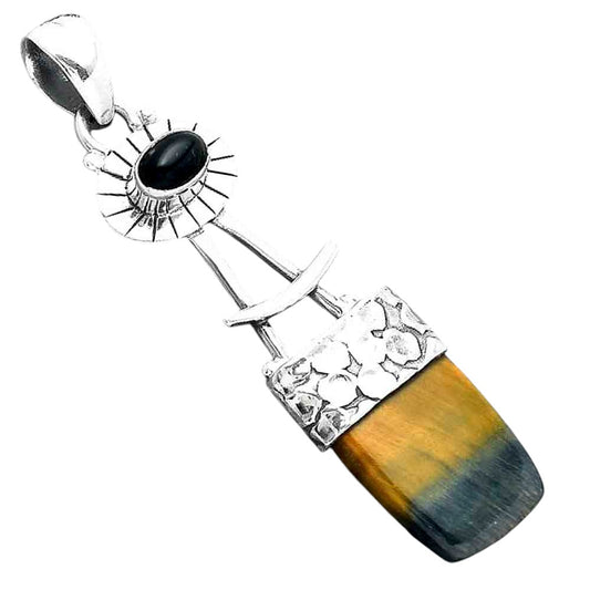 Natural Blue Tiger Eye & Black Onyx Pendant P-1193 SDP156969