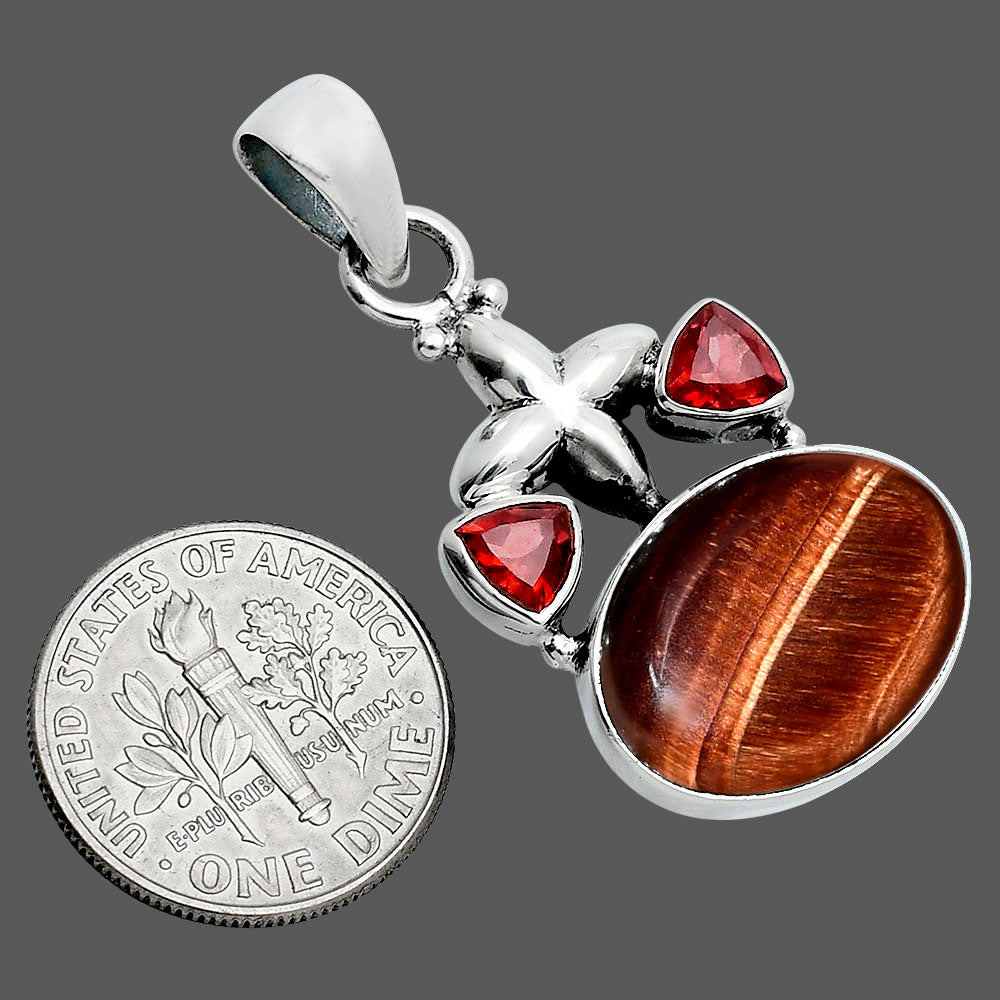 Natural Red Tiger Eye & Garnet Pendant P-1673 SDP157525