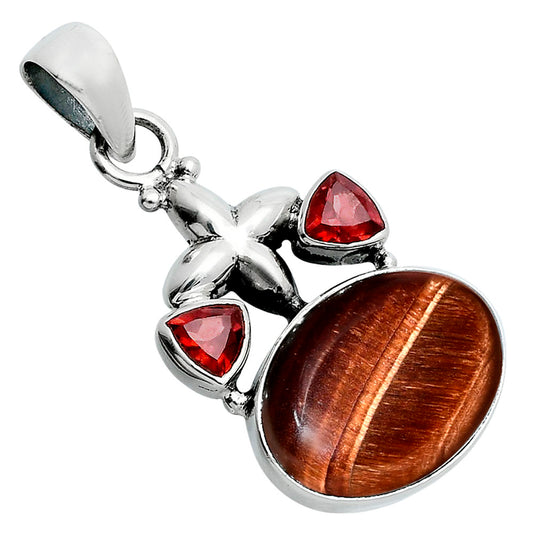 Natural Red Tiger Eye & Garnet Pendant P-1673 SDP157525