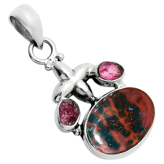 Blood Stone & Pink Tourmaline Rough Pendant P-1673 SDP157530