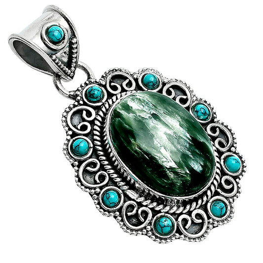 Russian Seraphinite & Turquoise Pendant P-1144 SDP157601