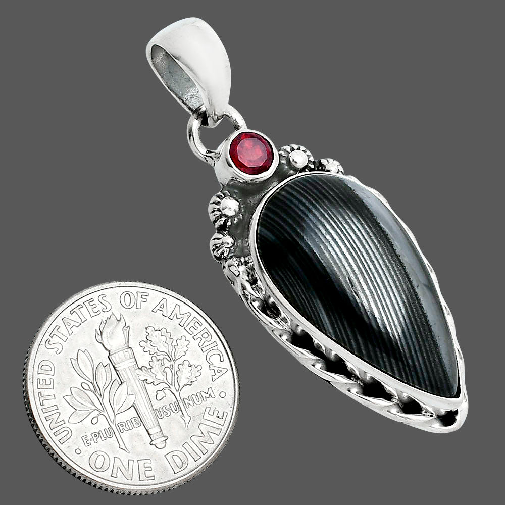 Crown Of Silver Psilomelane - Black Malachite & Garnet Pendant P-1482 SDP157679