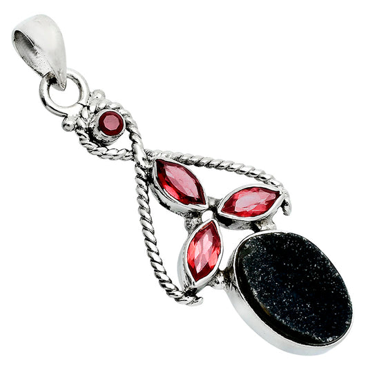 Black Druzy & Garnet Pendant P-1610 SDP157705