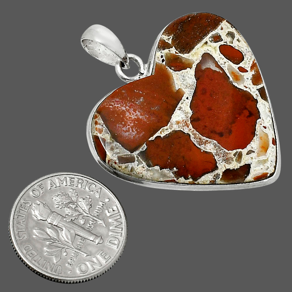 Heart Natural Red Brecciated Jasper Pendant P-1043 SDP157721