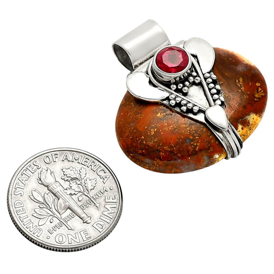 Lord Ganesha Red Moss Agate and Ruby Pendant P-1464 SDP157762