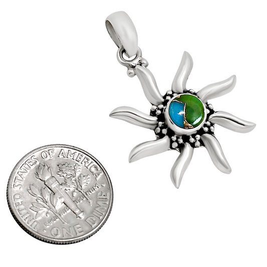 Sun - Blue Turquoise In Green Mohave Pendant P-1263 SDP158695
