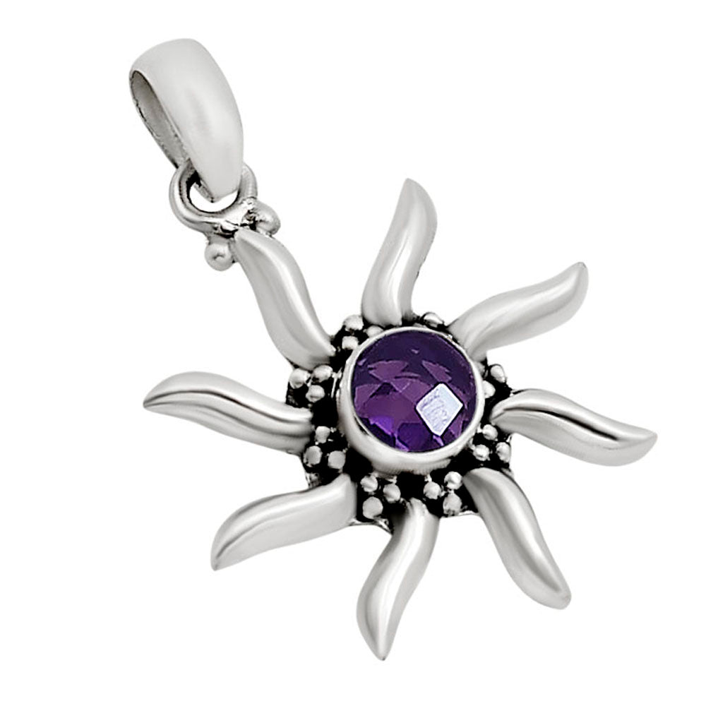 Sun - Amethyst Checker Pendant P-1263 SDP158712