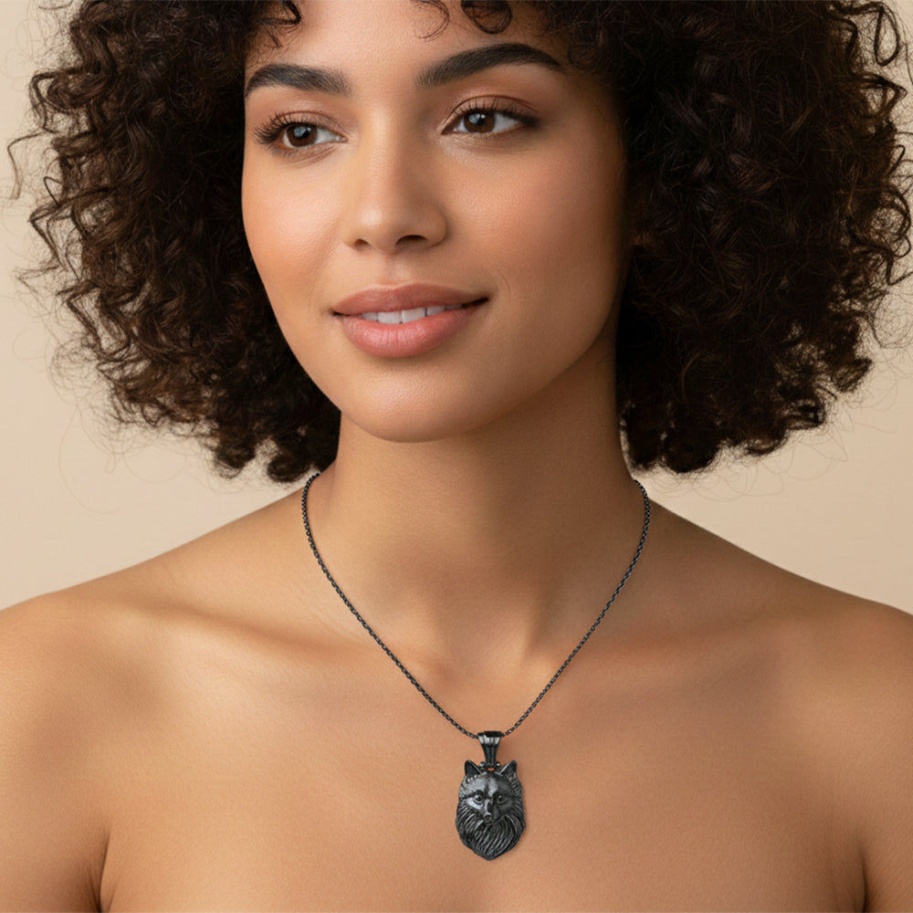 Black Oxidized 925 Sterling Silver Wolf Head Bold Pendant Jewelry SDP158853