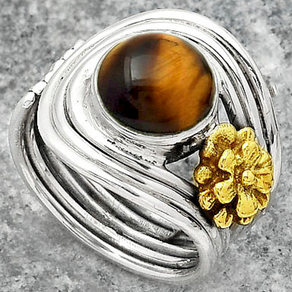 Two Tone Adjustable Flower Tiger Eye Ring size-8 R-1491 SDR150916