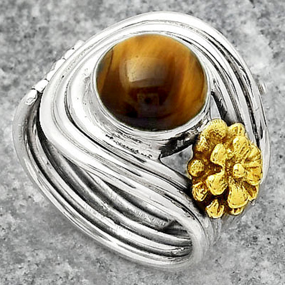 Two Tone Adjustable Flower Tiger Eye Ring size-8 R-1491 SDR150919