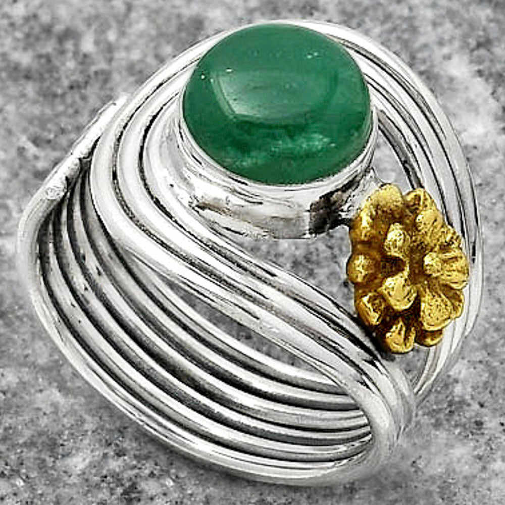 Two Tone Adjustable Flower Green Aventurine Ring size-8.5 R-1491 SDR150962