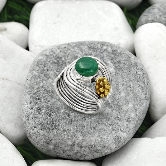 Two Tone Adjustable Flower Green Aventurine Ring size-8.5 R-1491 SDR150962