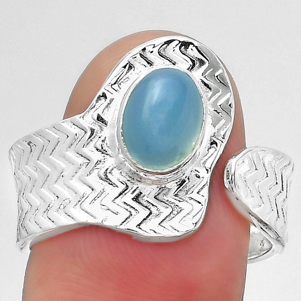 Adjustable - Natural Blue Chalcedony Ring size-8 R-1381 SDR152486