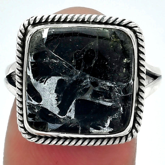 Natural Obsidian And Zinc Ring size-8 R-1010 SDR153088