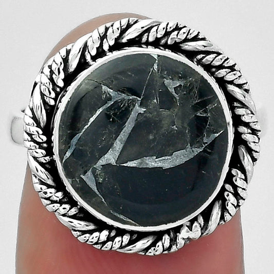 Natural Obsidian And Zinc Ring size-7 R-1013 SDR153880