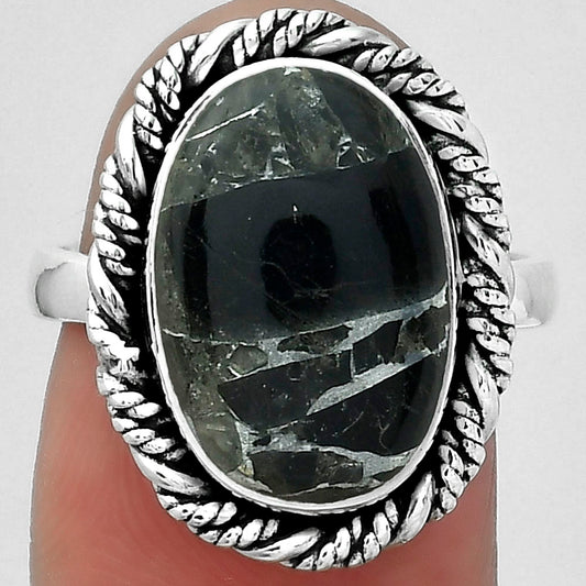 Natural Obsidian And Zinc Ring size-7 R-1013 SDR153896