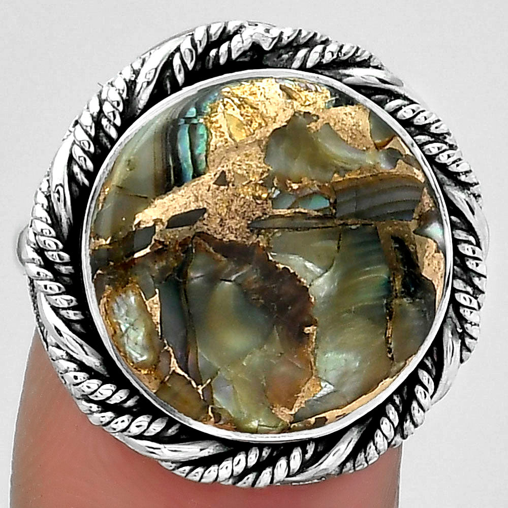 Natural Copper Abalone Shell Ring size-8 R-1013 SDR154026