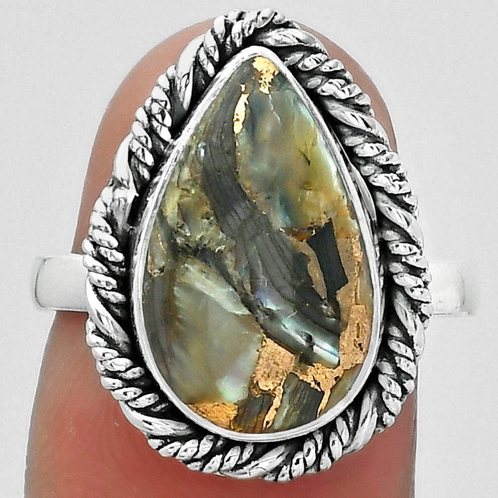 Natural Copper Abalone Shell Ring size-7.5 R-1013 SDR154049