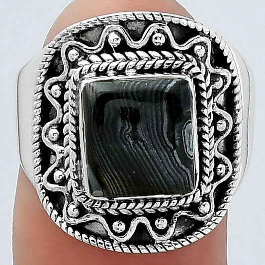 Crown Of Silver Psilomelane Black Malachite Ring size-8.5 R-1501 SDR154492