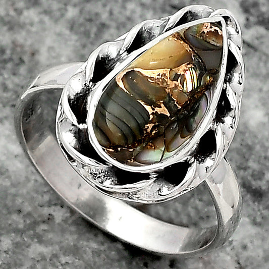 Natural Copper Abalone Shell Ring size-7 R-1083 SDR159250