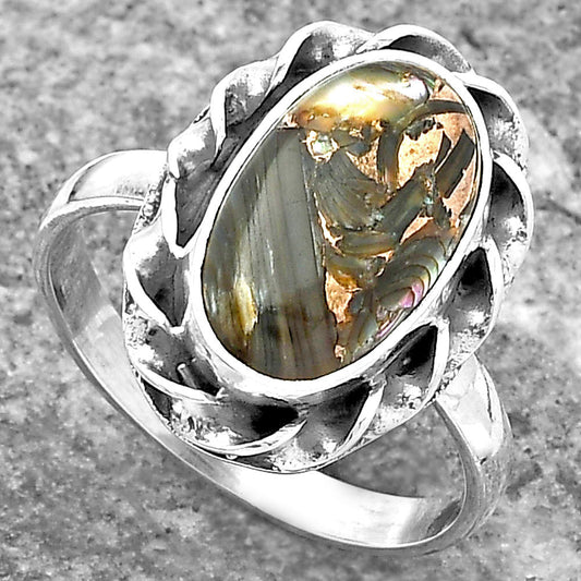 Natural Copper Abalone Shell Ring size-8.5 R-1083 SDR159881