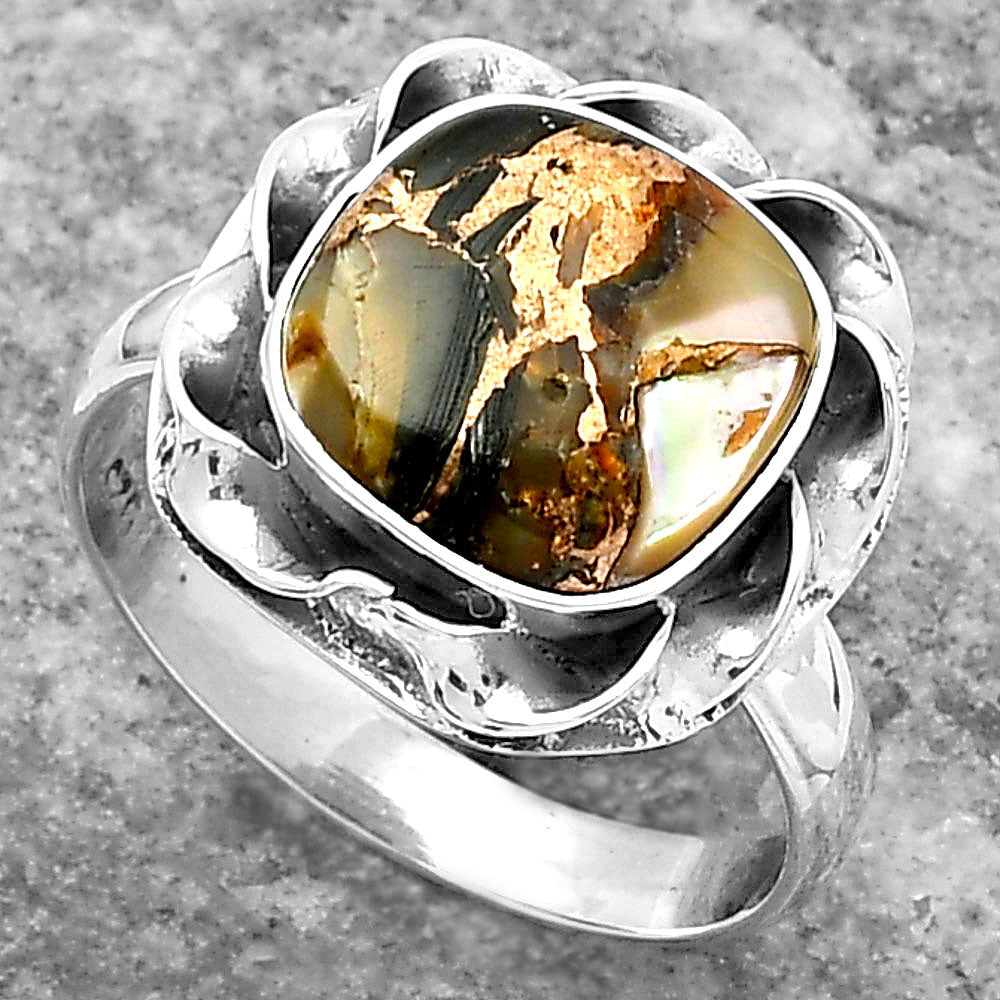 Natural Copper Abalone Shell Ring size-7.5 R-1083 SDR159986