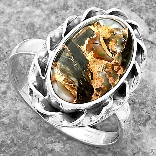 Natural Copper Abalone Shell Ring size-8 R-1083 SDR159994