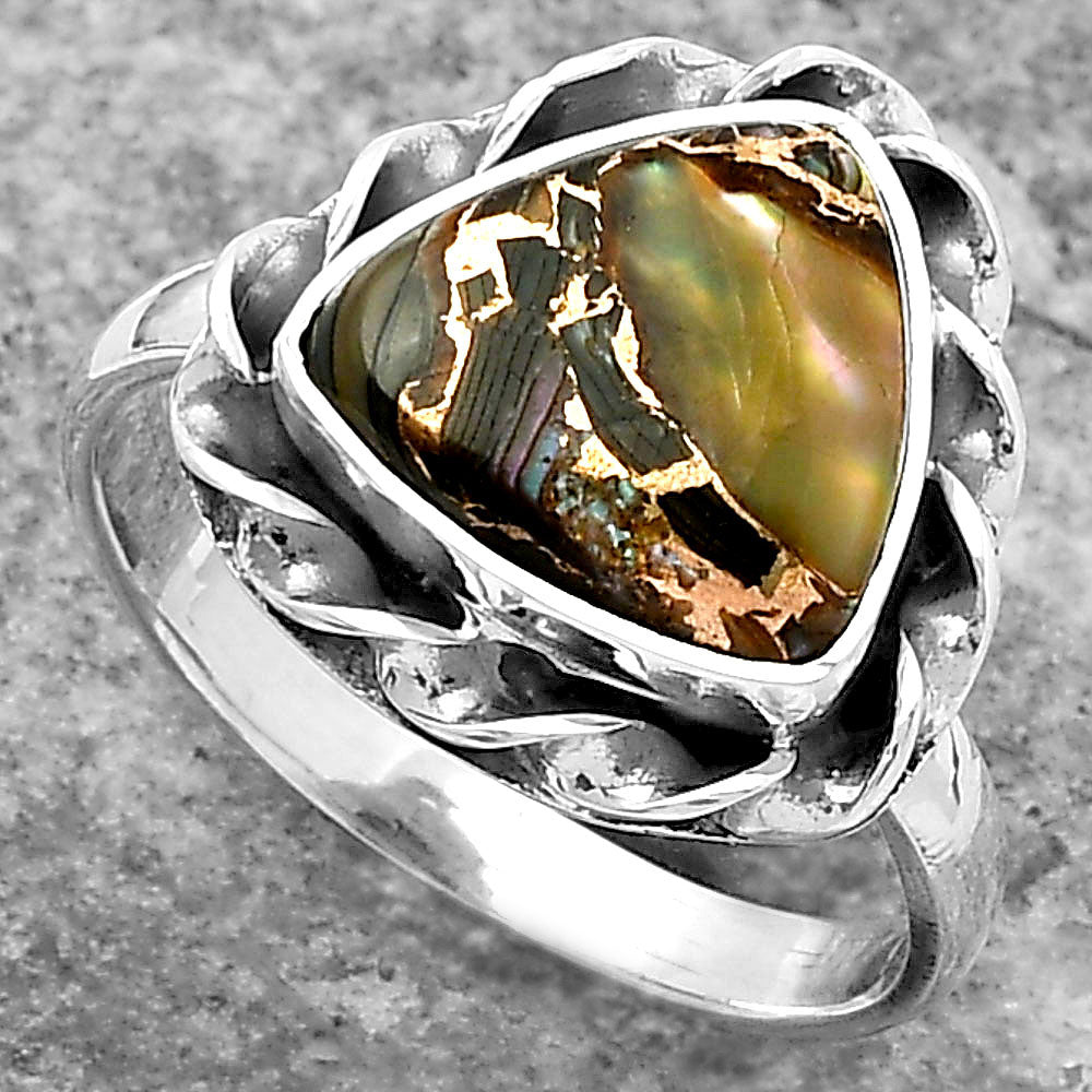 Natural Copper Abalone Shell Ring size-8 R-1083 SDR160029