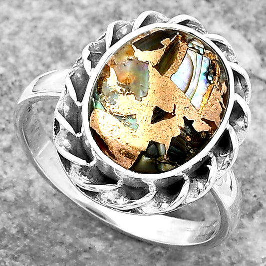 Natural Copper Abalone Shell Ring size-8 R-1083 SDR160096