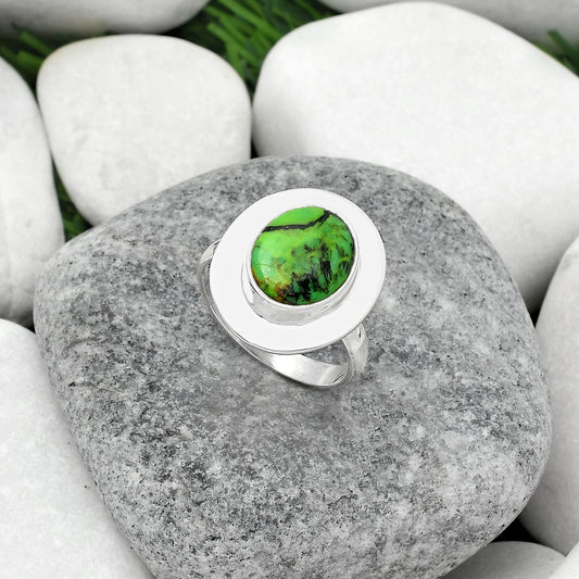 Natural Green Matrix Turquoise Ring size-7.5 R-1082 SDR160326