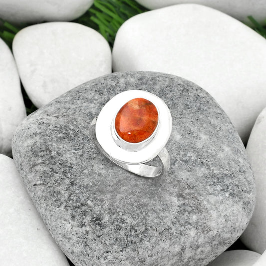 Natural Red Sponge Coral Ring size-7.5 R-1082 SDR160330