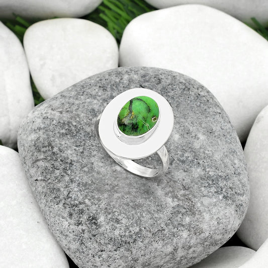 Natural Green Matrix Turquoise Ring size-7.5 R-1082 SDR160338