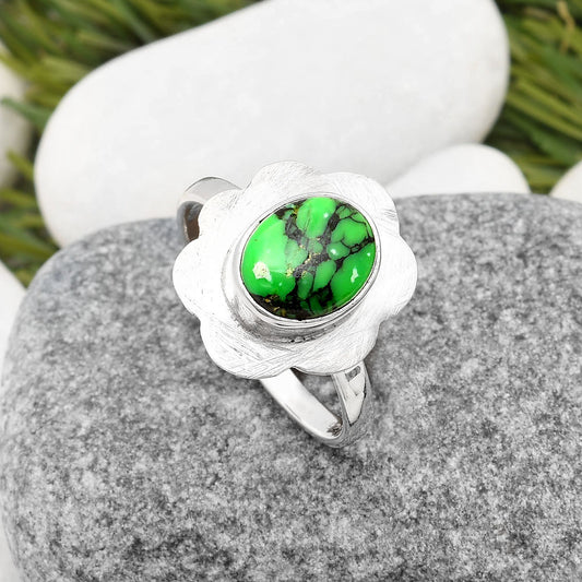 Natural Green Matrix Turquoise Ring size-8.5 R-1087 SDR160993