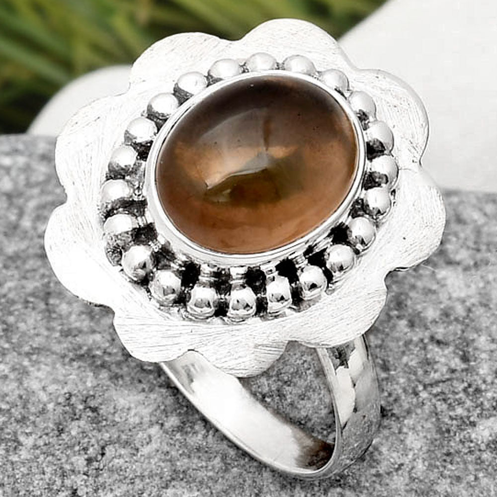 Natural Smoky Quartz Cab - Brazil Ring size-8.5 R-1088 SDR161018